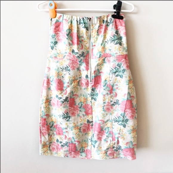 As U Wish Floral Denim Strapless Mini a Dress - Picture 2 of 7